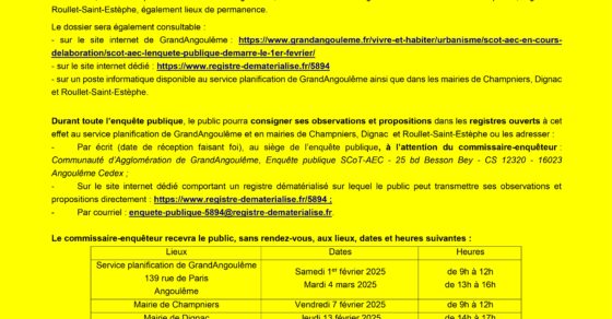 Avis d'enquête publique - Schéma de cohérence territoriale valant Plan climat air énergie territorial (SCoT-AEC)