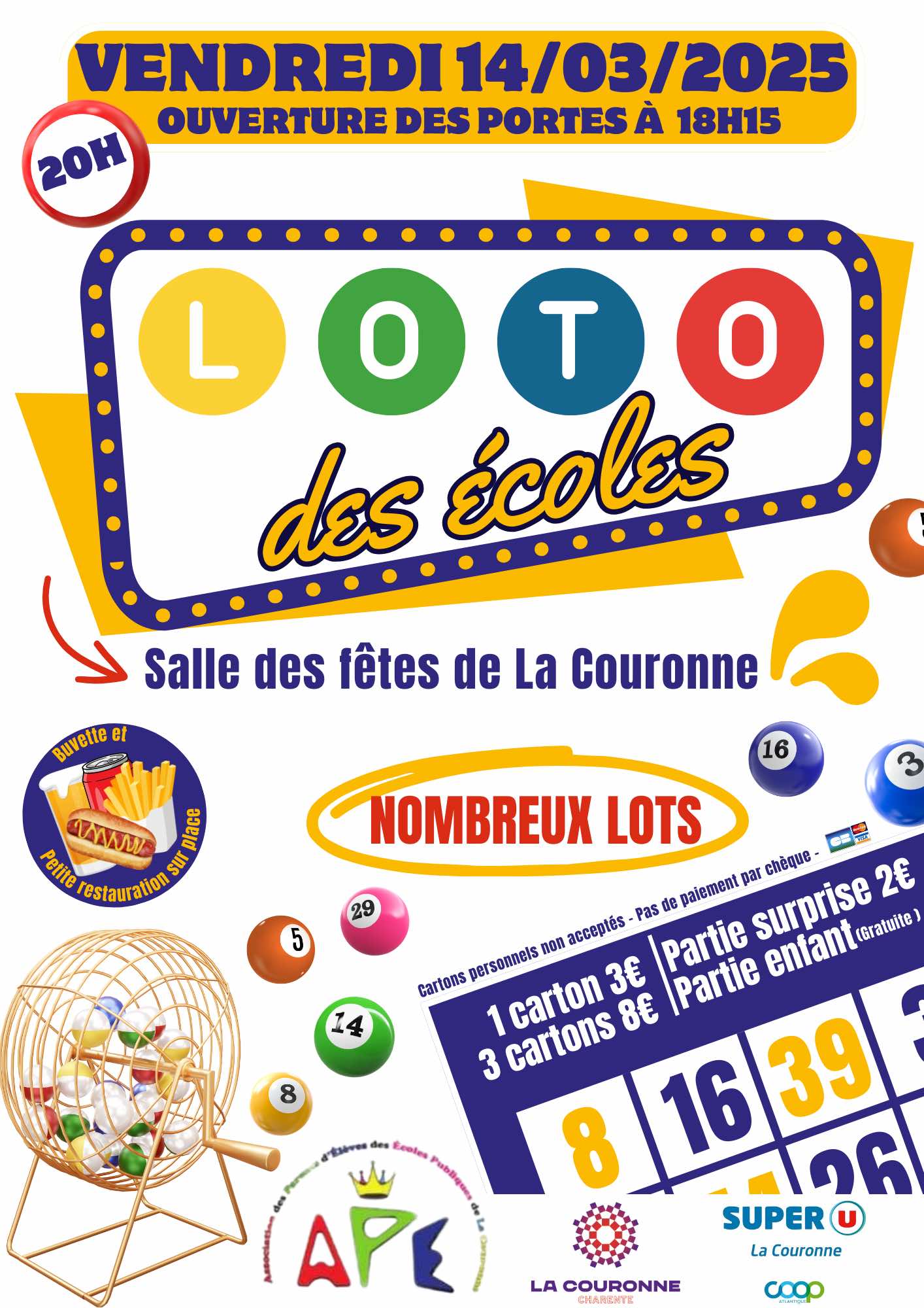 Affiche Loto des écoles - Salle des Fêtes - Vendredi 14 mars - 18h15