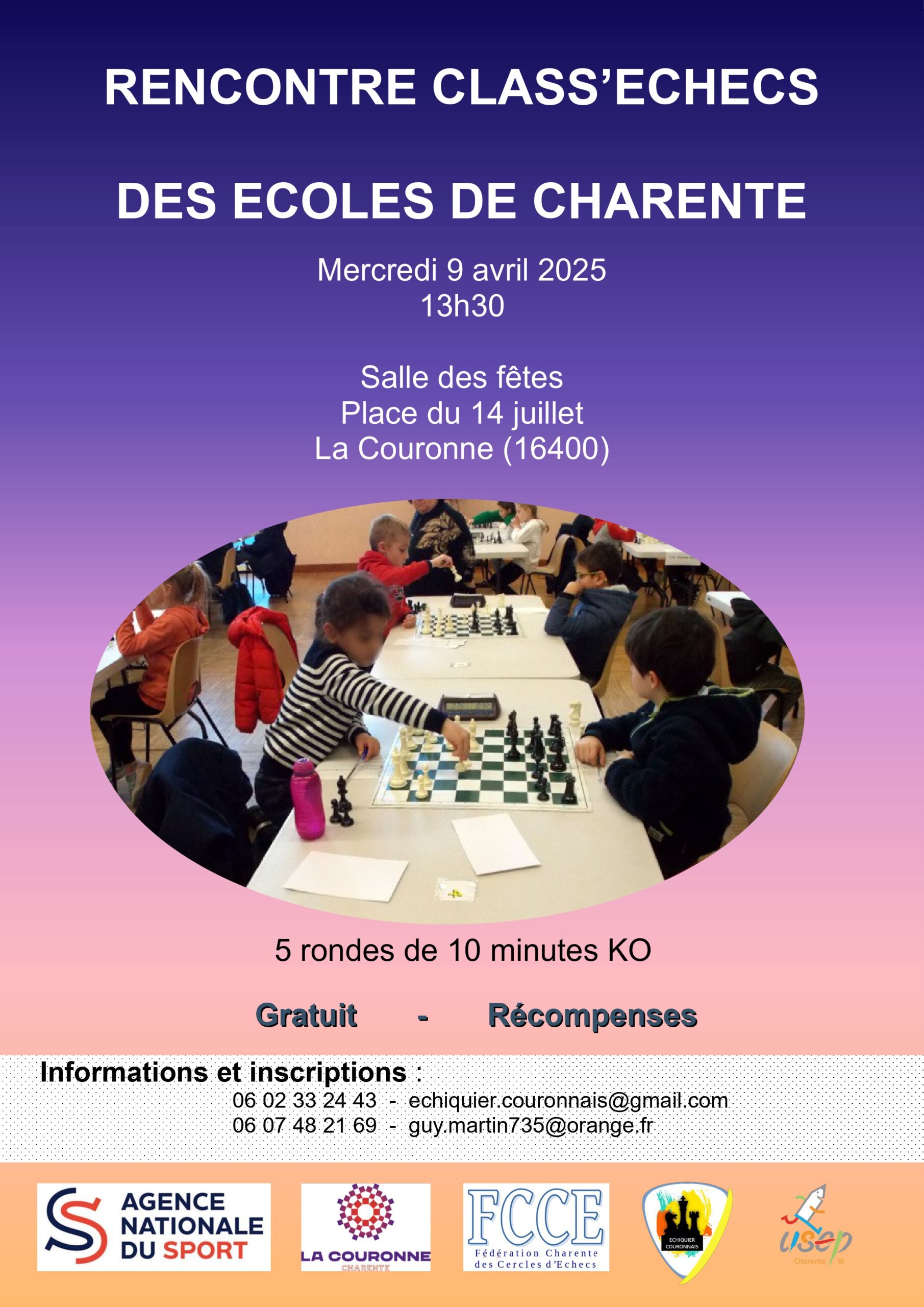 Tournoi d'échecs (Class'Echecs) des écoles de Charente - Mercredi 9 avril 